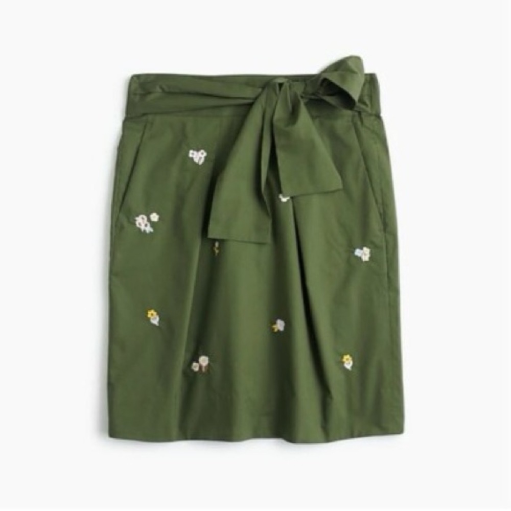 Jcrew olive green embroidered skirt
